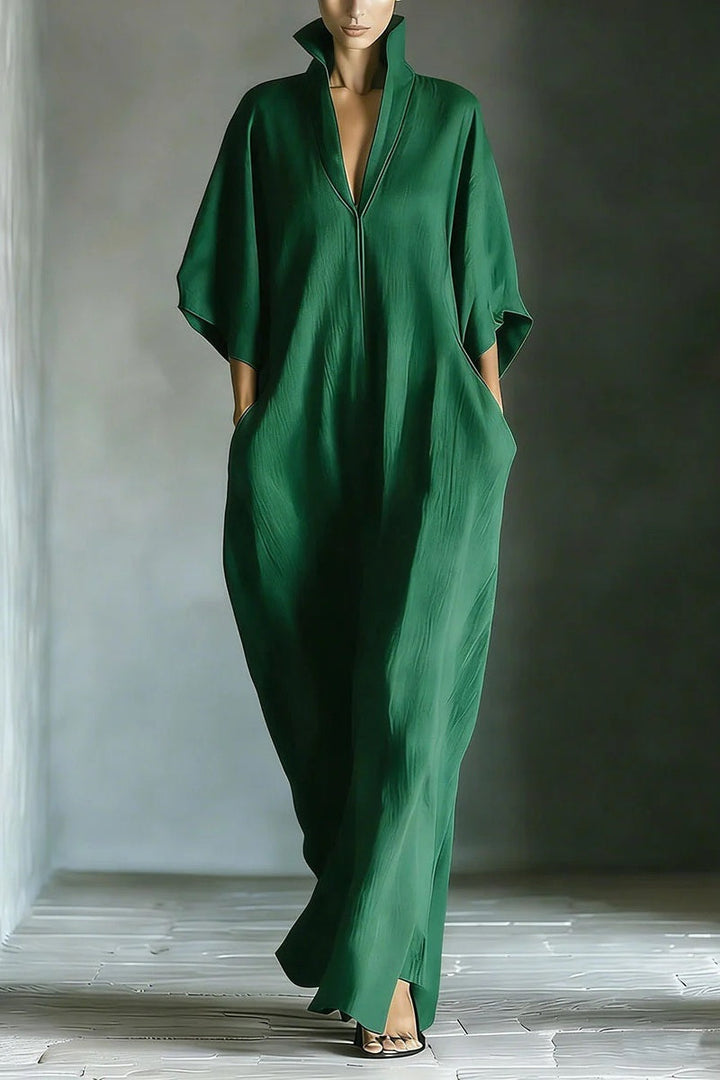 Ropa larga negra oversize para mujer en mezcla de algodón, con mangas kimono y bolsillos