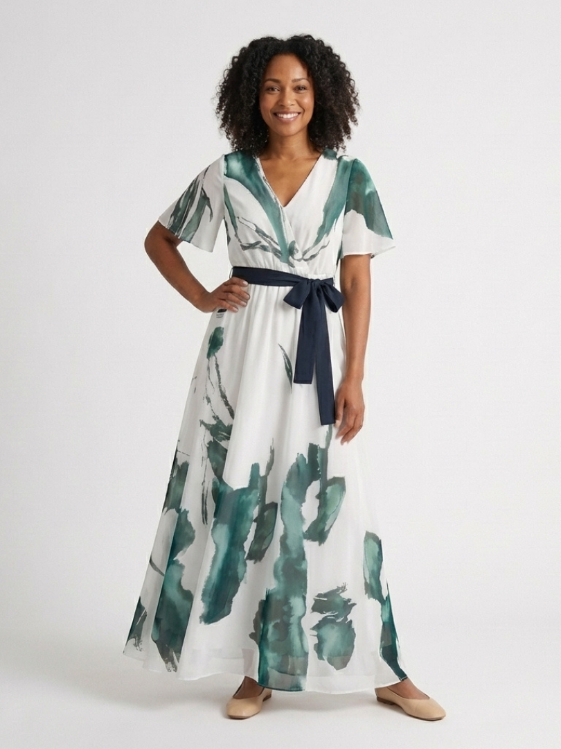 Madison | Vestido Maxi con Mangas de Volante y Cinturón