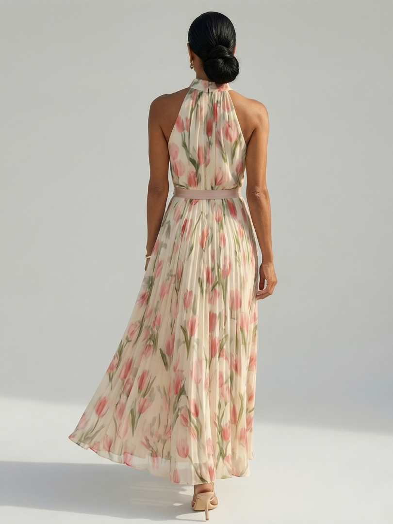 Aurelle | Vestido Midi Floral con Cuello Halter