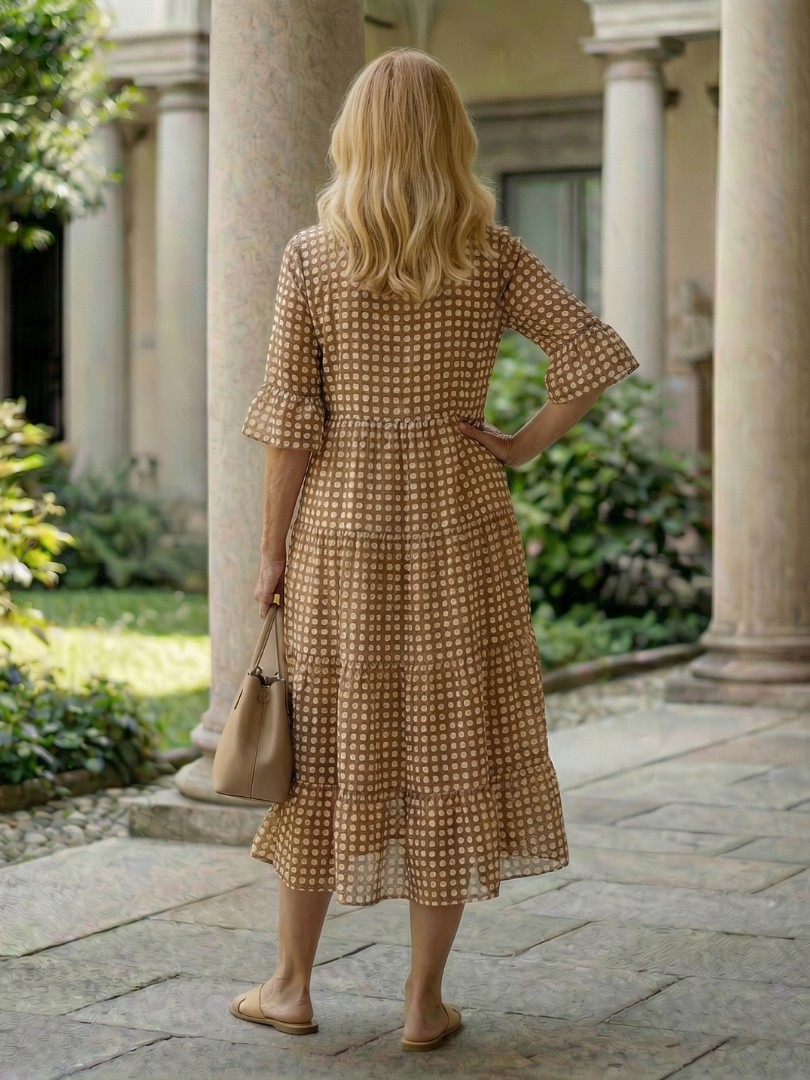 Arlo | Vestido Midi de Lunares en Capas con Manga Corta