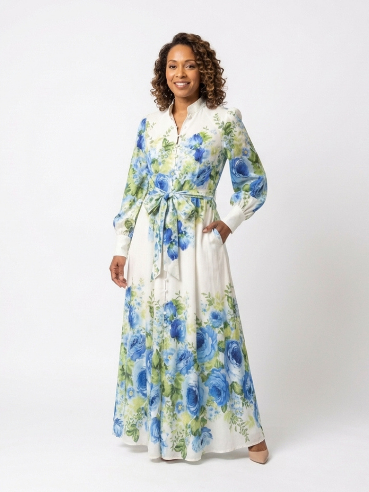 Harper | Vestido Maxi de Manga Larga con Botones y Estampado Floral