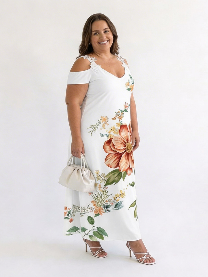 Camila | Vestido Midi A-Line Floral con Hombros Descubiertos