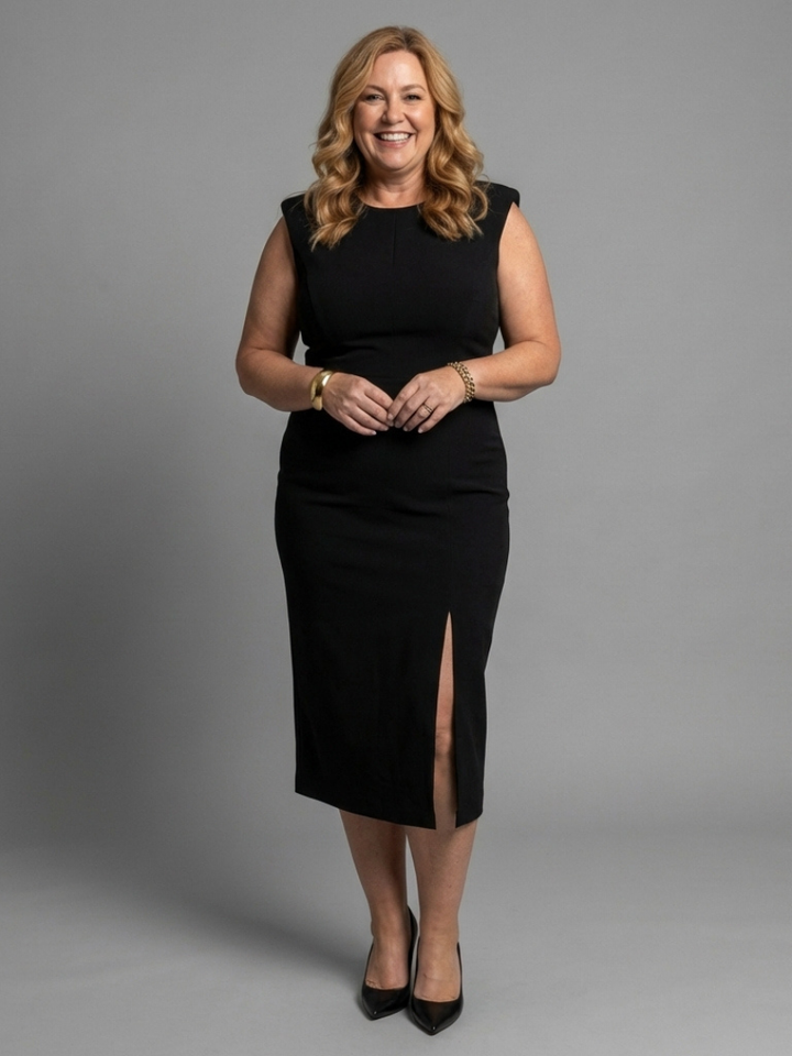 Tessalia | Vestido Midi Estructurado Sin Mangas con Abertura Frontal