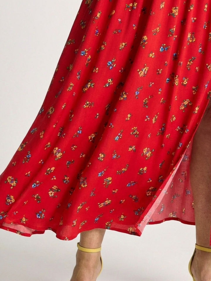 Delphine | Vestido Midi de Manga Abullonada con Escote Cuadrado y Flores