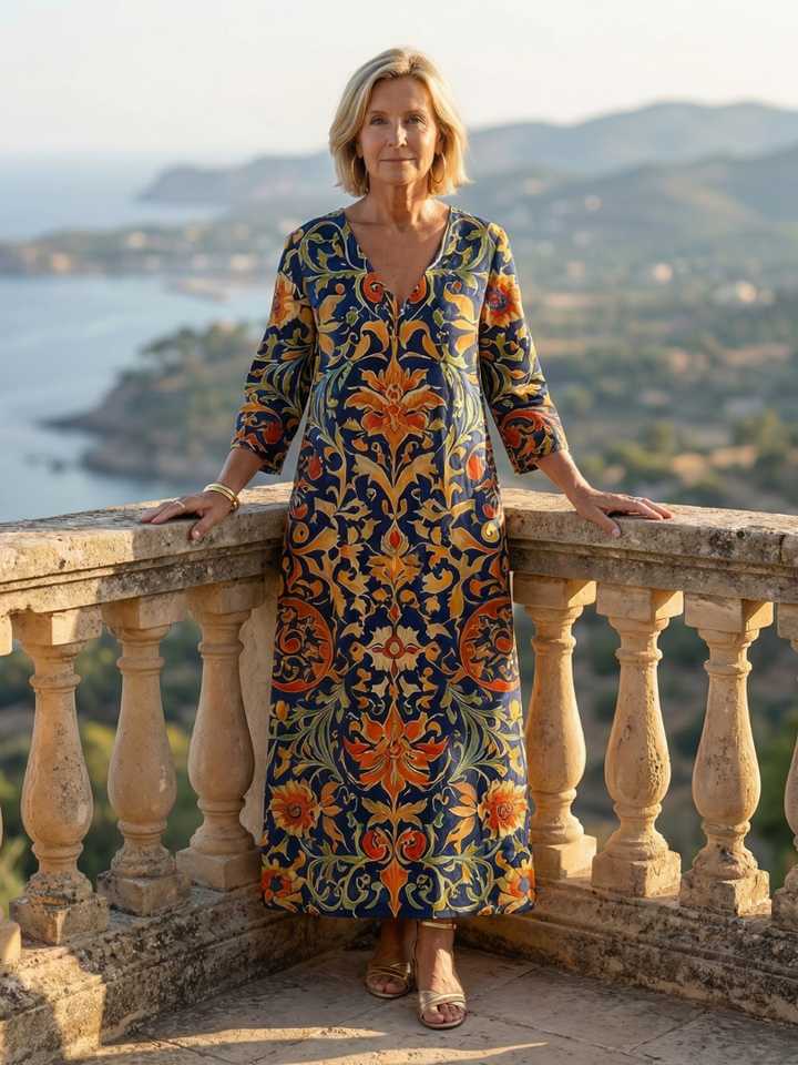 Elise | Vestido Midi Floral Ornamental Limpio
