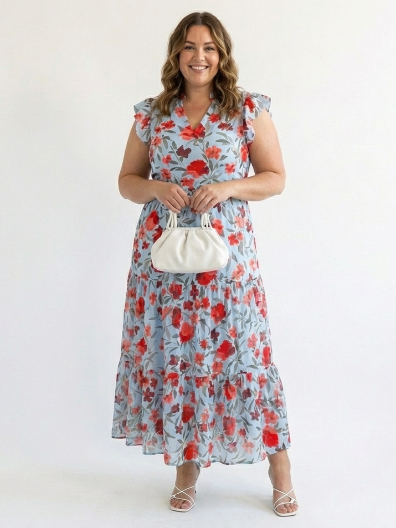 Lila | Vestido Midi de Volantes con Estampado Floral