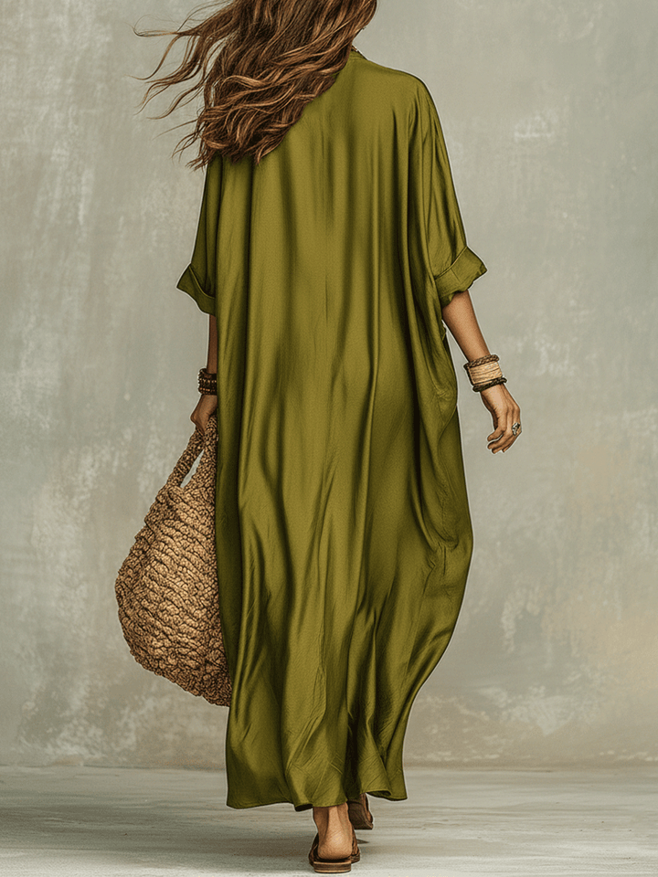 Vestido largo bohemio relajado verde oliva