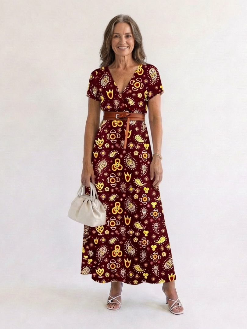 Lyra | Elegante vestido midi con estampado floral y escote en V