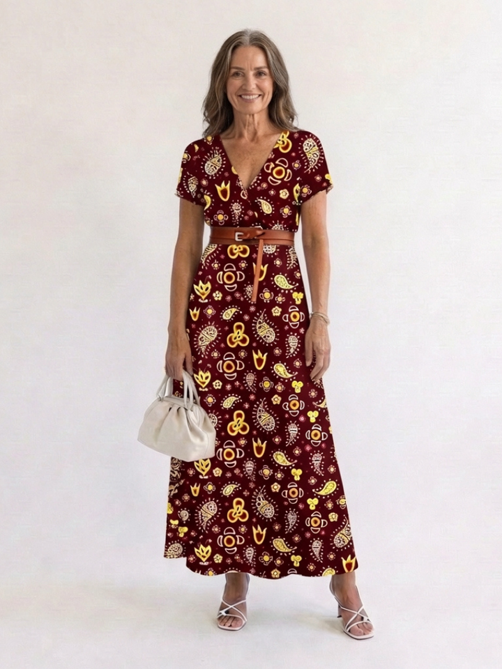 Lyra | Elegante vestido midi con estampado floral y escote en V