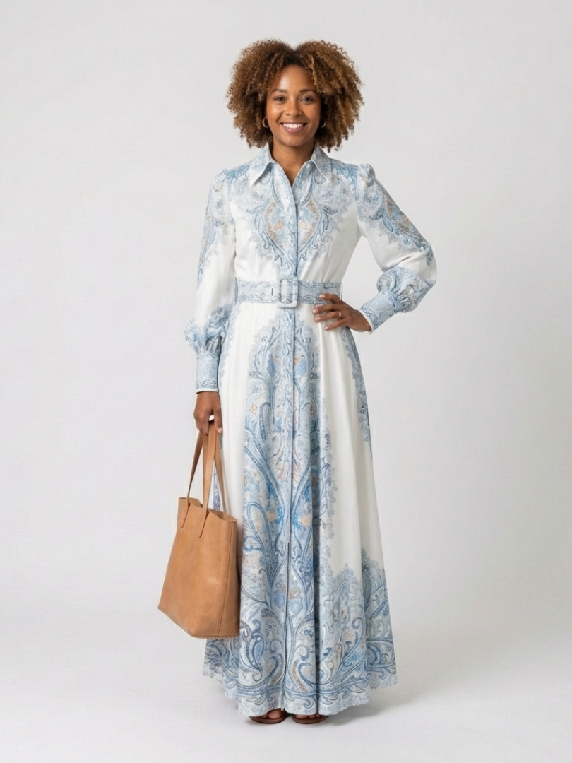 Sierra | Vestido Maxi de Manga Larga con Cuello Alto Impreso