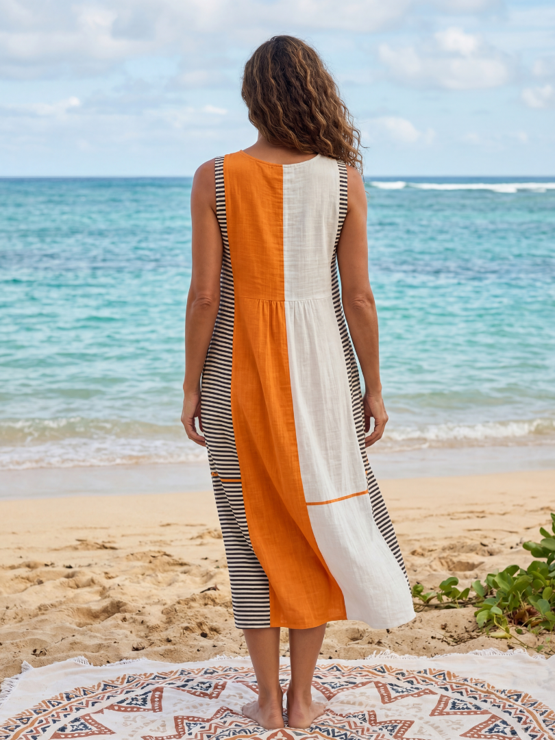 Owen | Vestido Midi de Rayas en Bloques de Color