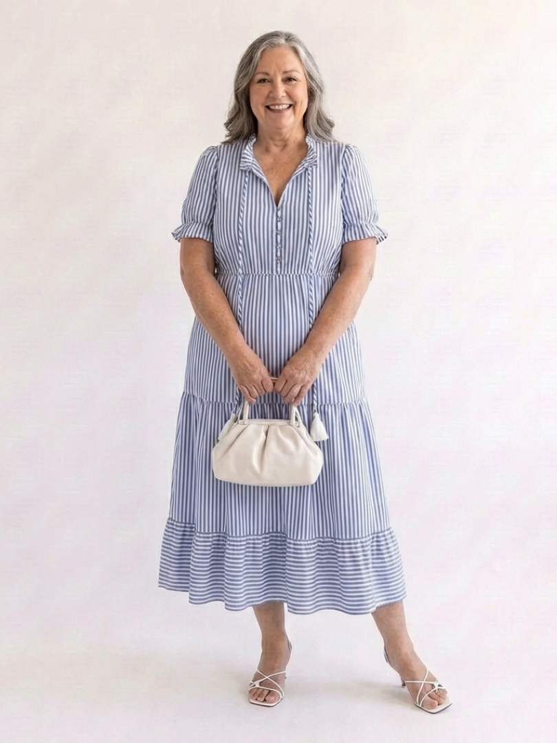 Dakota | Vestido midi de tirantes cortos a rayas