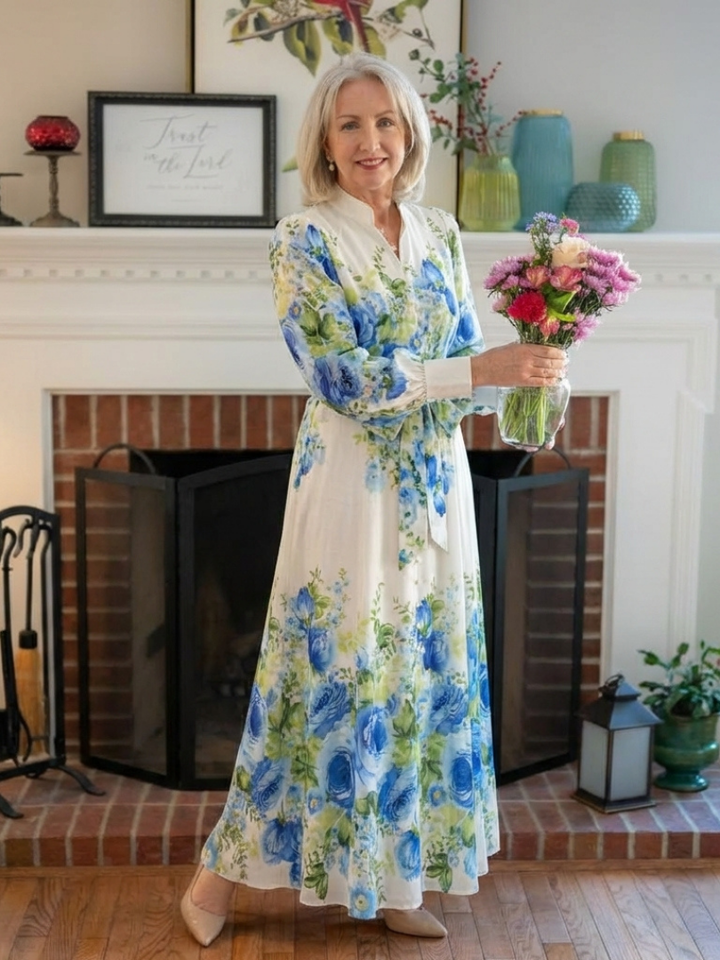 Harper | Vestido Maxi de Manga Larga con Botones y Estampado Floral