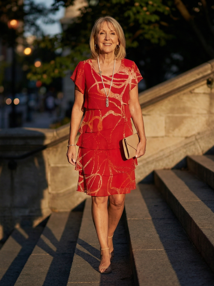 Nora | Vestido Abstracto Suave a la Altura de la Rodilla