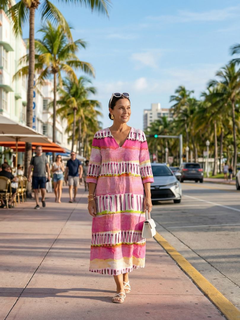Calla | Vestido Midi con Rayas de Flujo Fácil