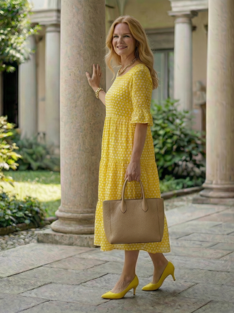 Arlo | Vestido Midi de Lunares en Capas con Manga Corta
