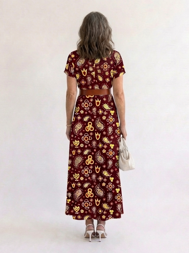 Lyra | Elegante vestido midi con estampado floral y escote en V