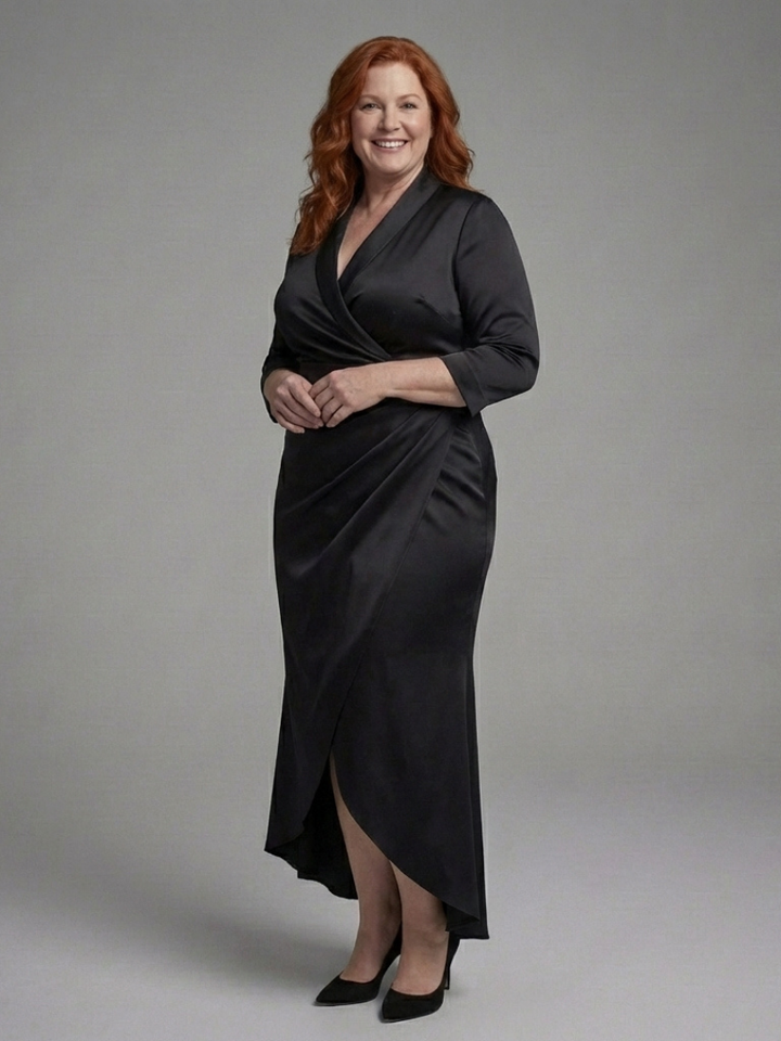 Celestina | Vestido Midi Cruzado de Manga Larga con Larga Baja