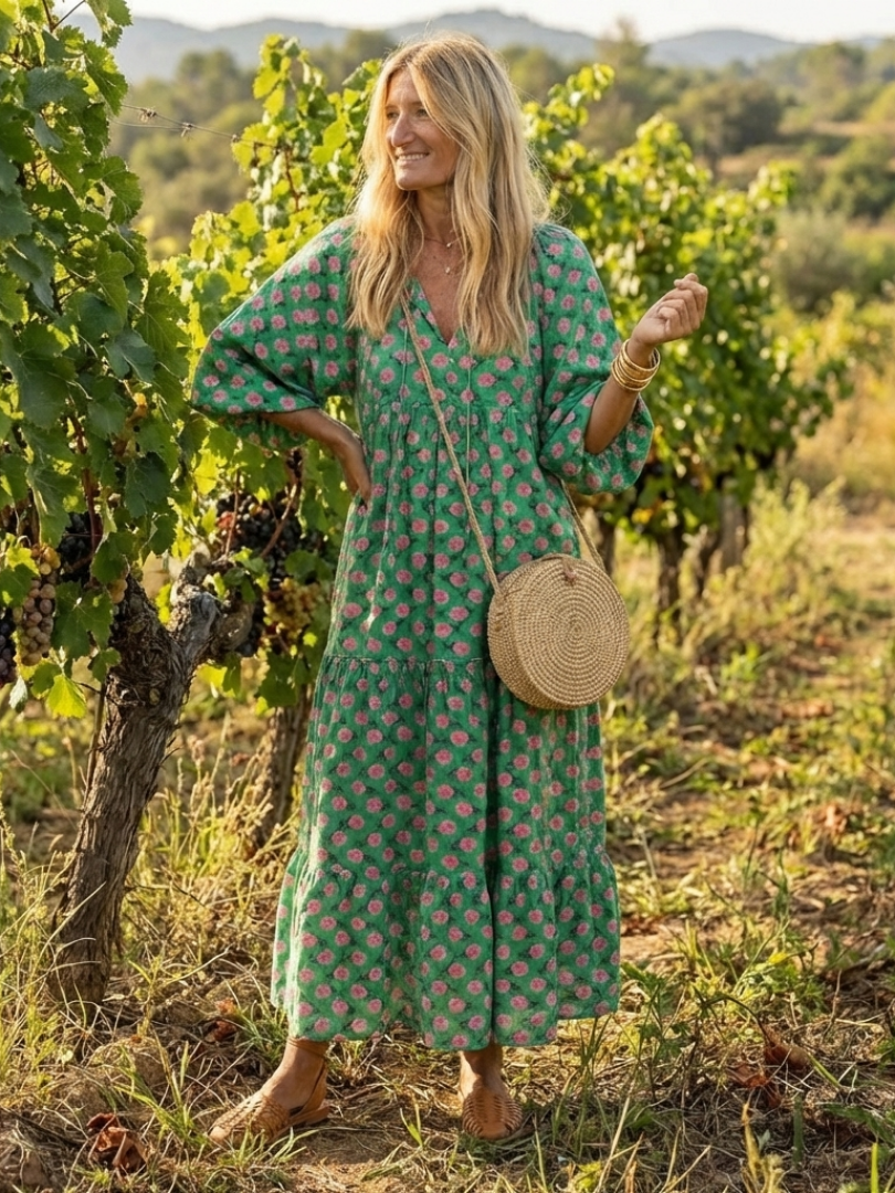 Fiora | Vestido midi de cuello en V con estampado floral