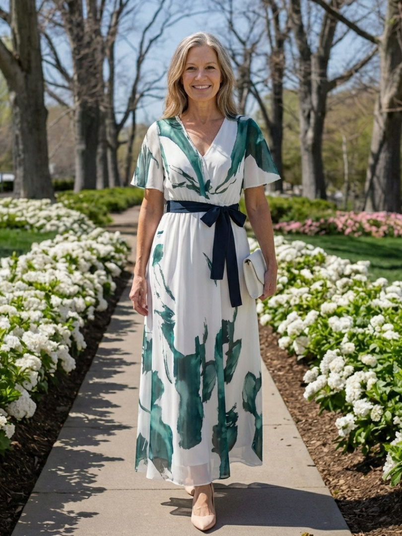 Madison | Vestido Maxi con Mangas de Volante y Cinturón