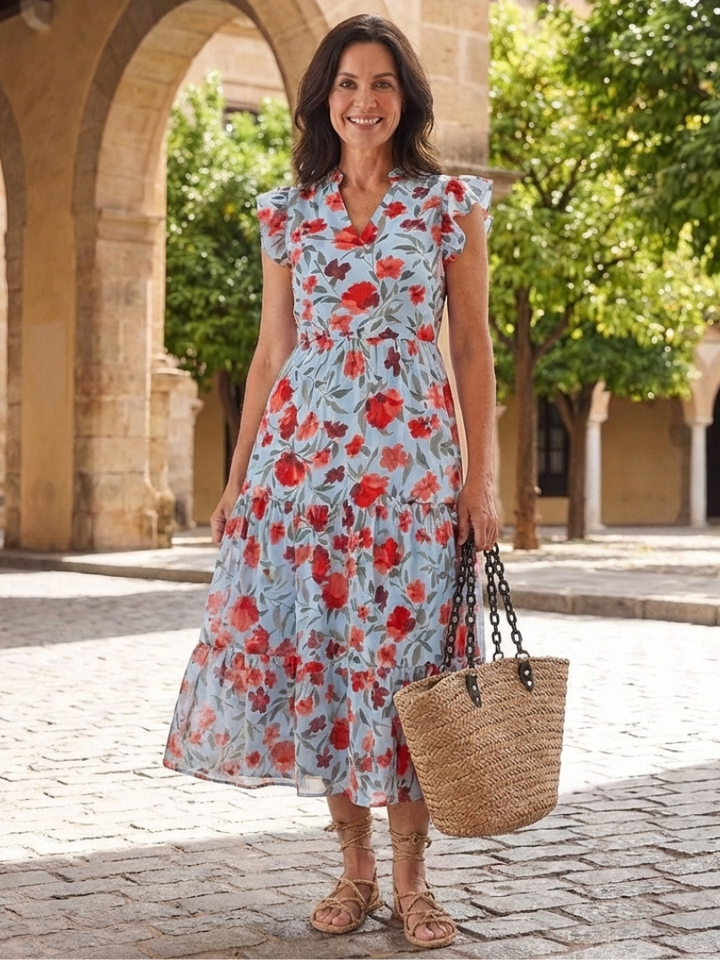 Lila | Vestido Midi de Volantes con Estampado Floral
