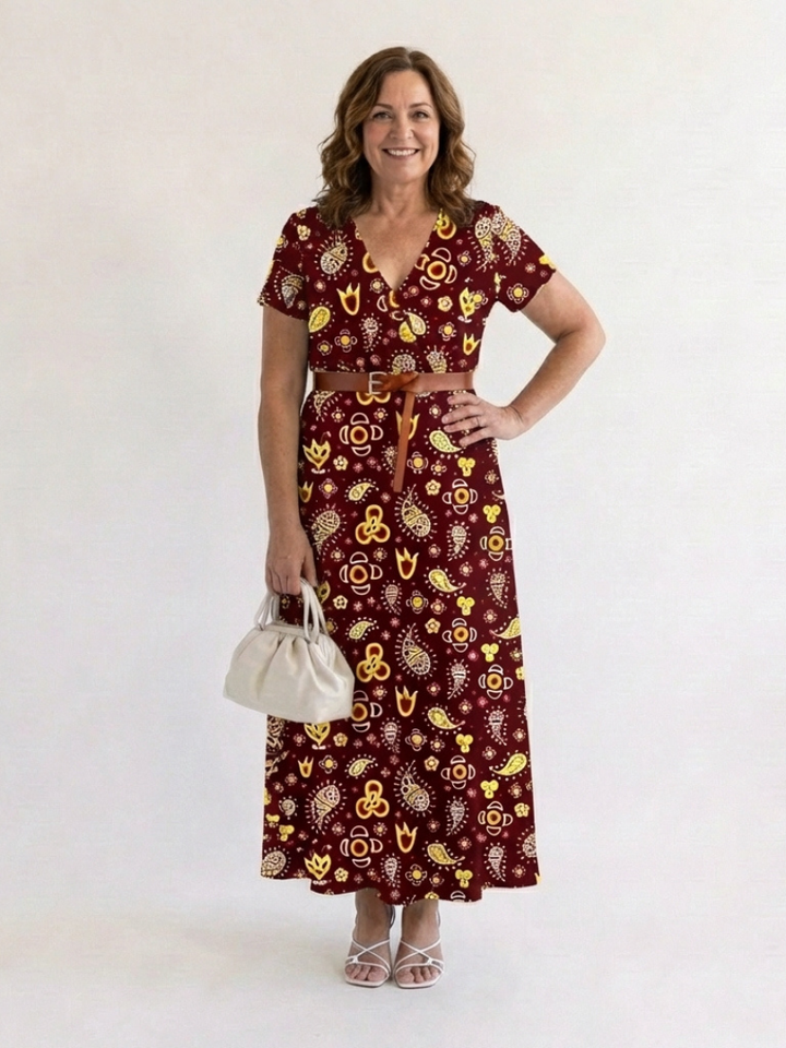 Lyra | Elegante vestido midi con estampado floral y escote en V