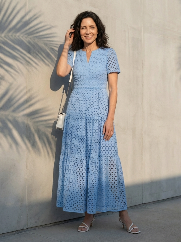 Brielle | Vestido Midi de Manga Corta con Escote en V