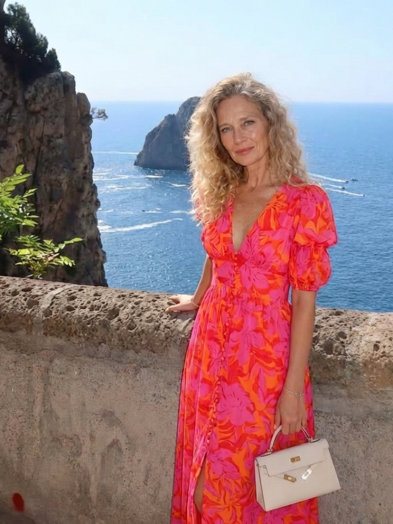 Sauce | Vestido Midi de Manga Abullonada con Escote en V Floral