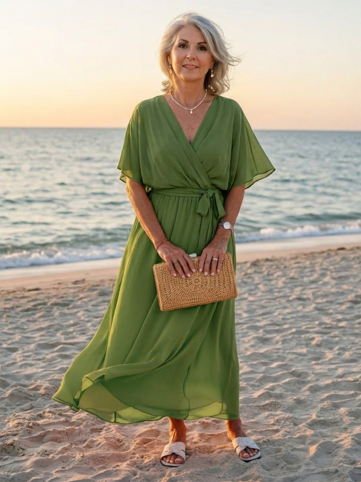 Elysia | Vestido Midi con Escote en V y Cintura Ajustable