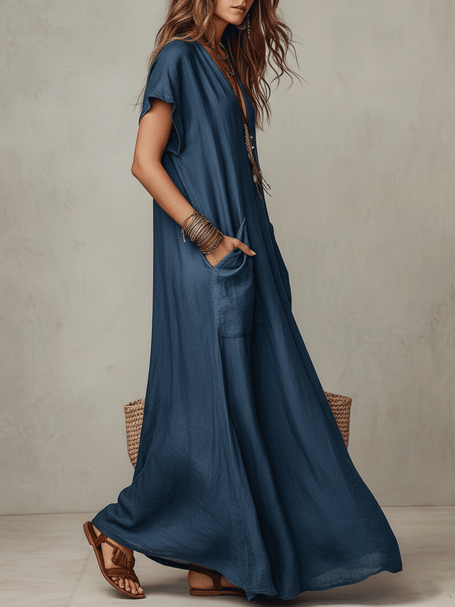 Vestido largo bohemio fluido y relajado de estilo natural