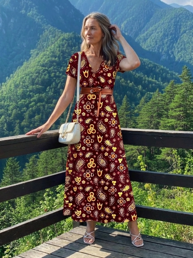 Lyra | Elegante vestido midi con estampado floral y escote en V