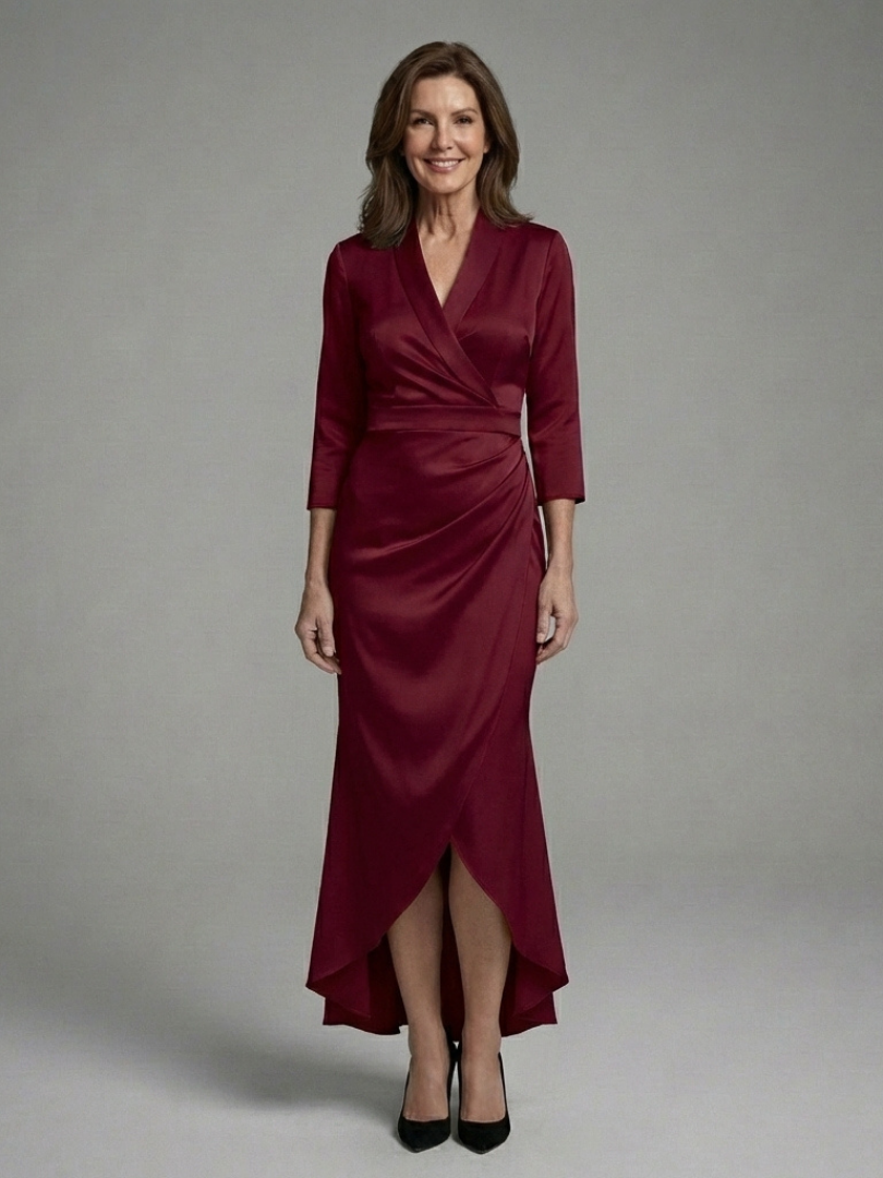Celestina | Vestido Midi Cruzado de Manga Larga con Larga Baja