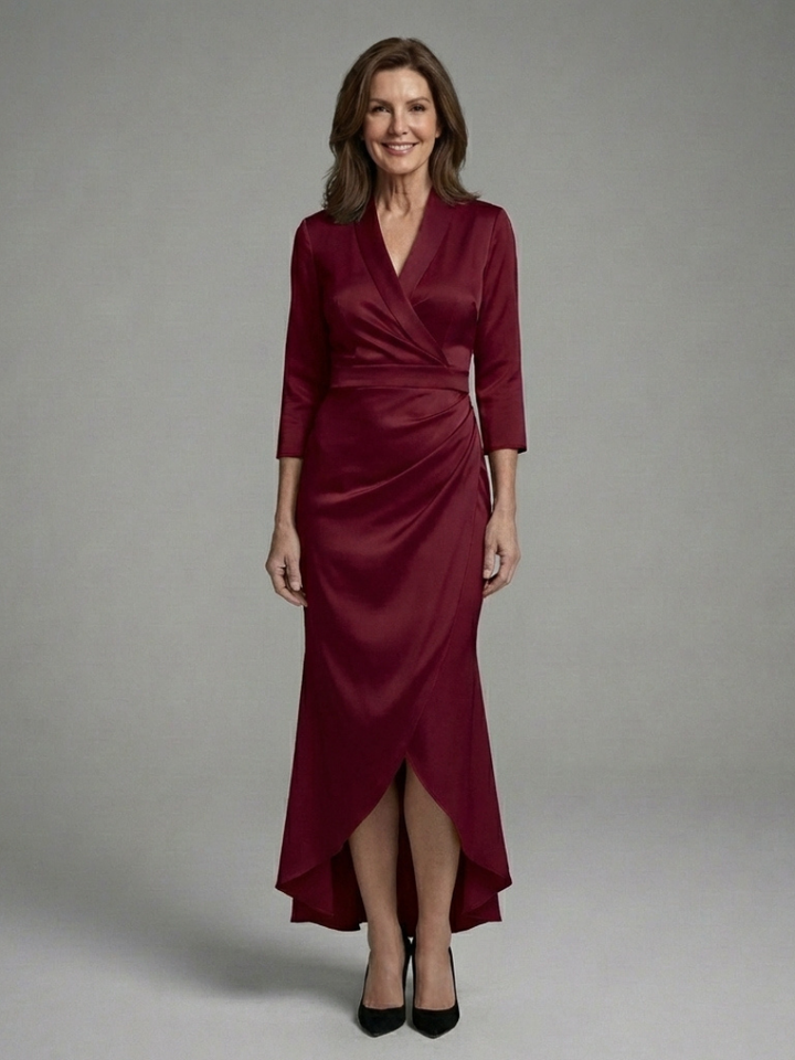 Celestina | Vestido Midi Cruzado de Manga Larga con Larga Baja