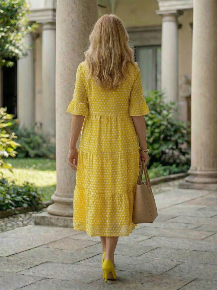 Arlo | Vestido Midi de Lunares en Capas con Manga Corta