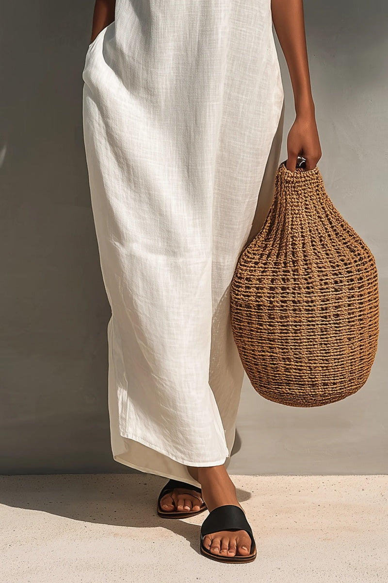 Robe longue minimaliste sans manches pour femme avec encolure ajourée