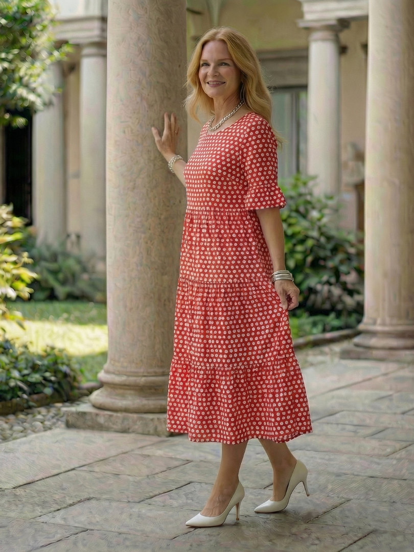 Arlo | Vestido Midi de Lunares en Capas con Manga Corta