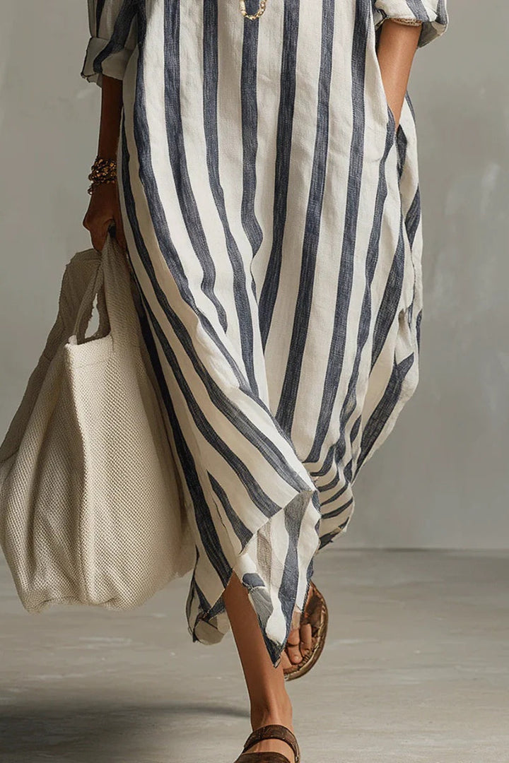 Vestido largo bohemio estilo camisa a rayas casual