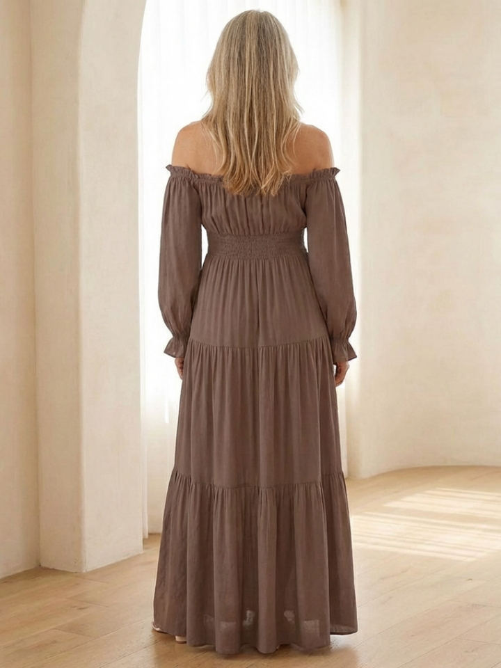 Aveline | Vestido Largo de Manga Larga con Hombros Descubiertos