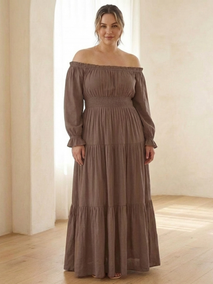 Aveline | Vestido Largo de Manga Larga con Hombros Descubiertos