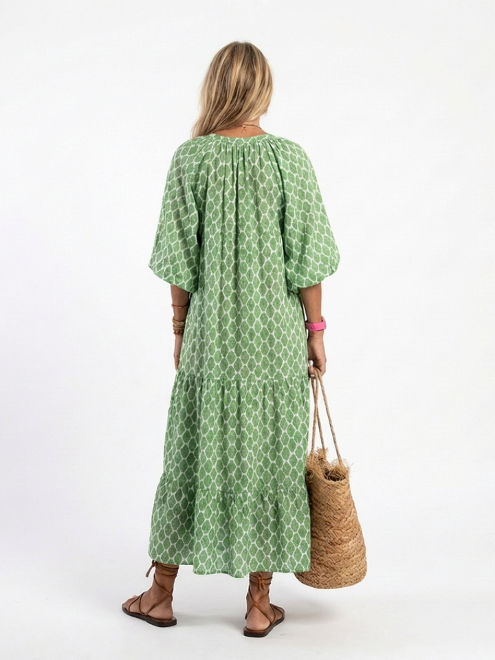 Apolline | Vestido midi con cuello en V y mangas tres cuartos estampado