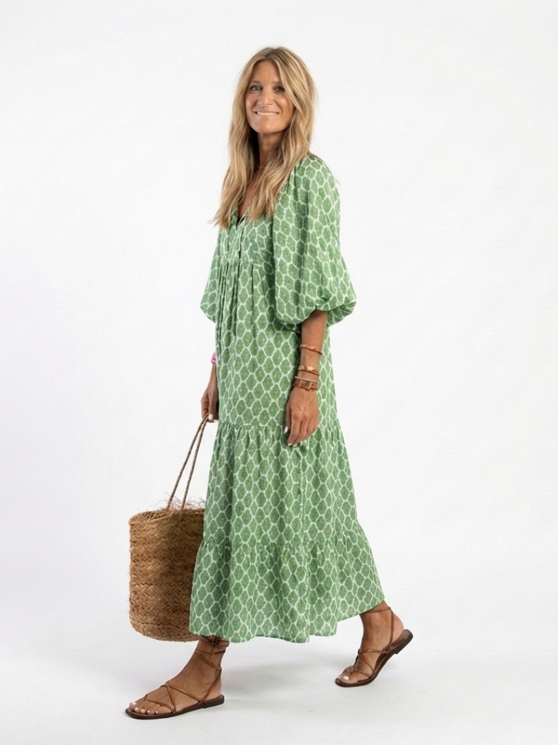 Apolline | Vestido midi con cuello en V y mangas tres cuartos estampado