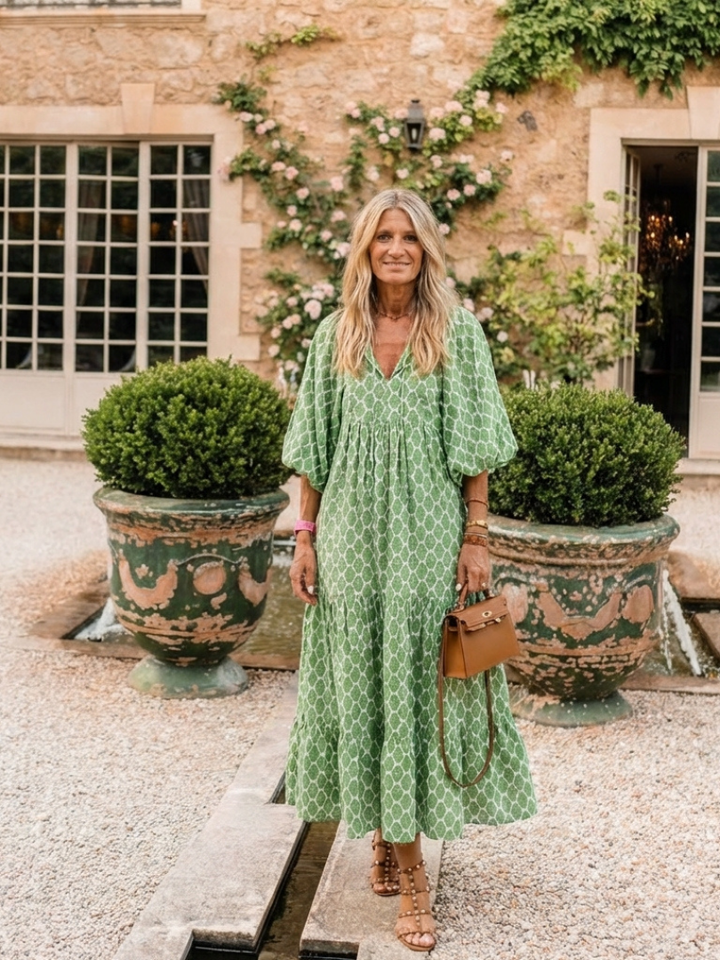 Apolline | Vestido midi con cuello en V y mangas tres cuartos estampado