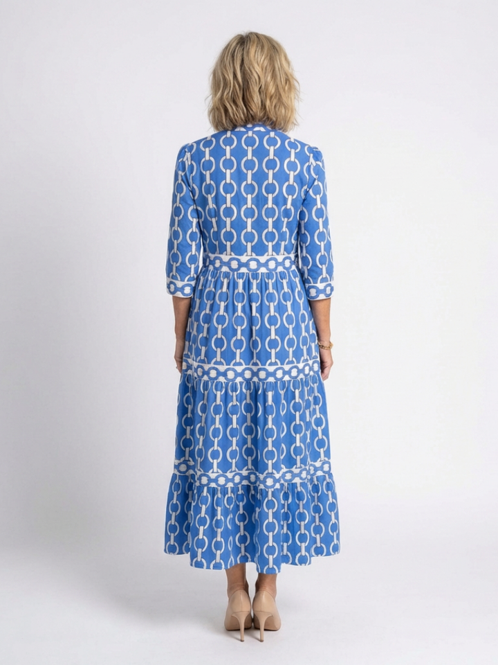 Ysolde | Vestido Midi con Manga Tres Cuartos y Patrón de Cadenas