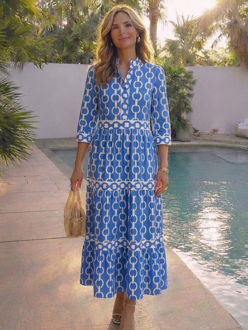 Ysolde | Vestido Midi con Manga Tres Cuartos y Patrón de Cadenas