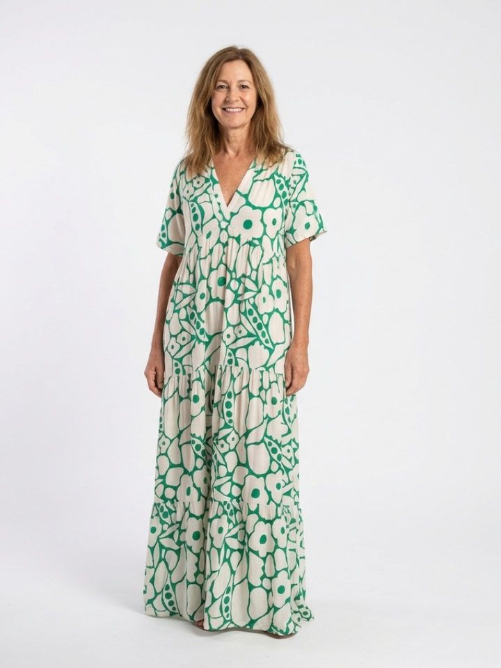 Zuleika | Vestido Midi Floral de Manga Corta con Escote en V