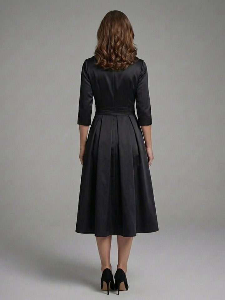 Genevieve | Vestido Midi con Cuerpo Envolvente de Manga Tres Cuartos