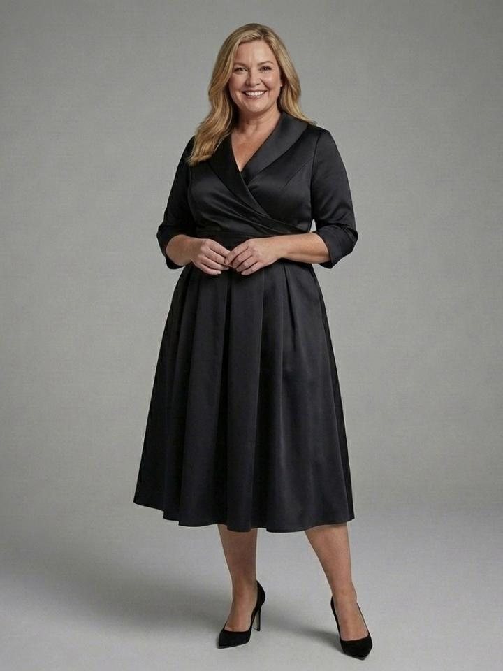 Genevieve | Vestido Midi con Cuerpo Envolvente de Manga Tres Cuartos