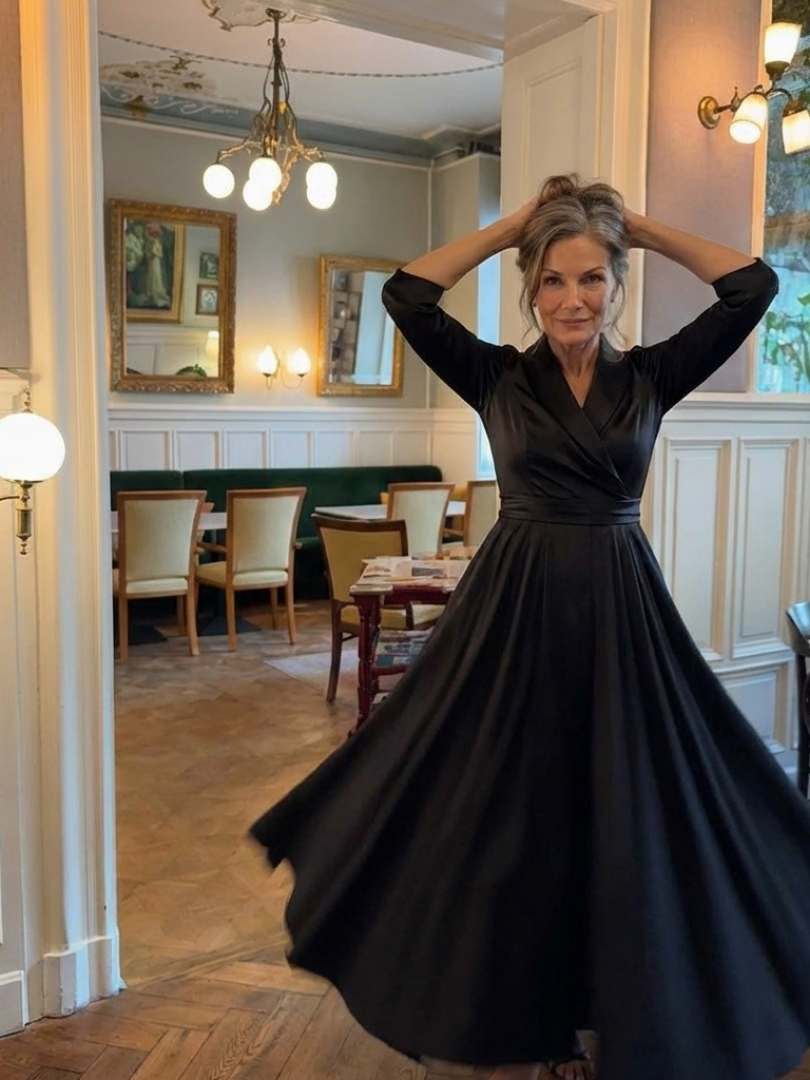 Genevieve | Vestido Midi con Cuerpo Envolvente de Manga Tres Cuartos