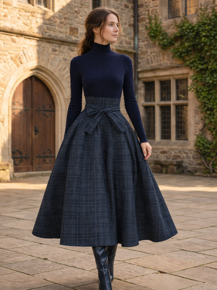 Elena | Conjunto de Top de Punto y Falda Maxi de Cuadros