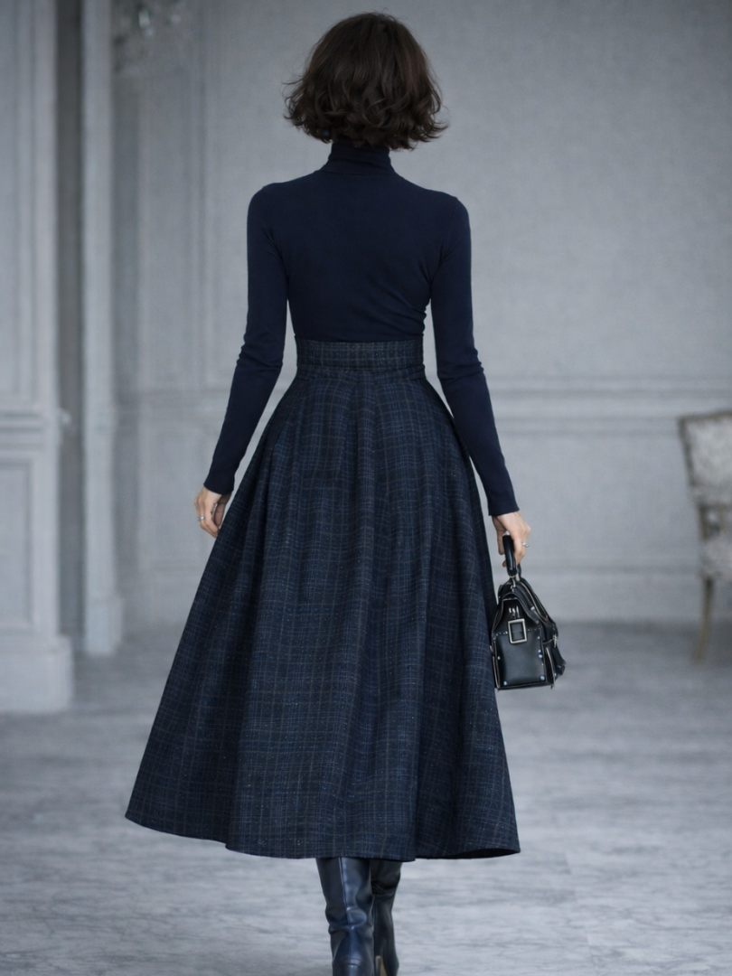 Elena | Conjunto de Top de Punto y Falda Maxi de Cuadros